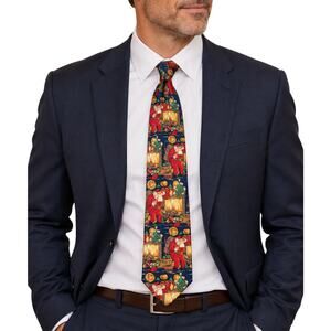 Robert Talbott for I. Magnin Santa Claus Christmas Silk Tie Hand Sewn 1990s